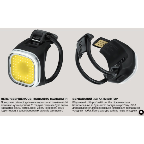 Фото - Фонарь велосипедный Knog Blinder Mini Skull Front 50 Lumens Black (12981)